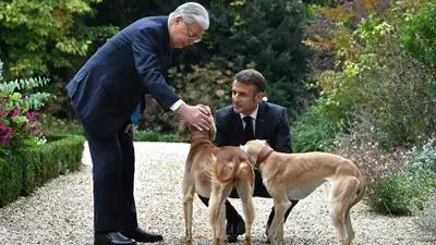 Macron showcased to Tokayev how the bowls he gifted him in Astana have flourished.