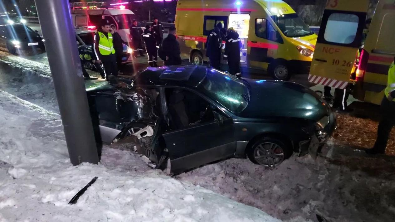 In Almaty, a car veered off the road and crashed into a billboard.